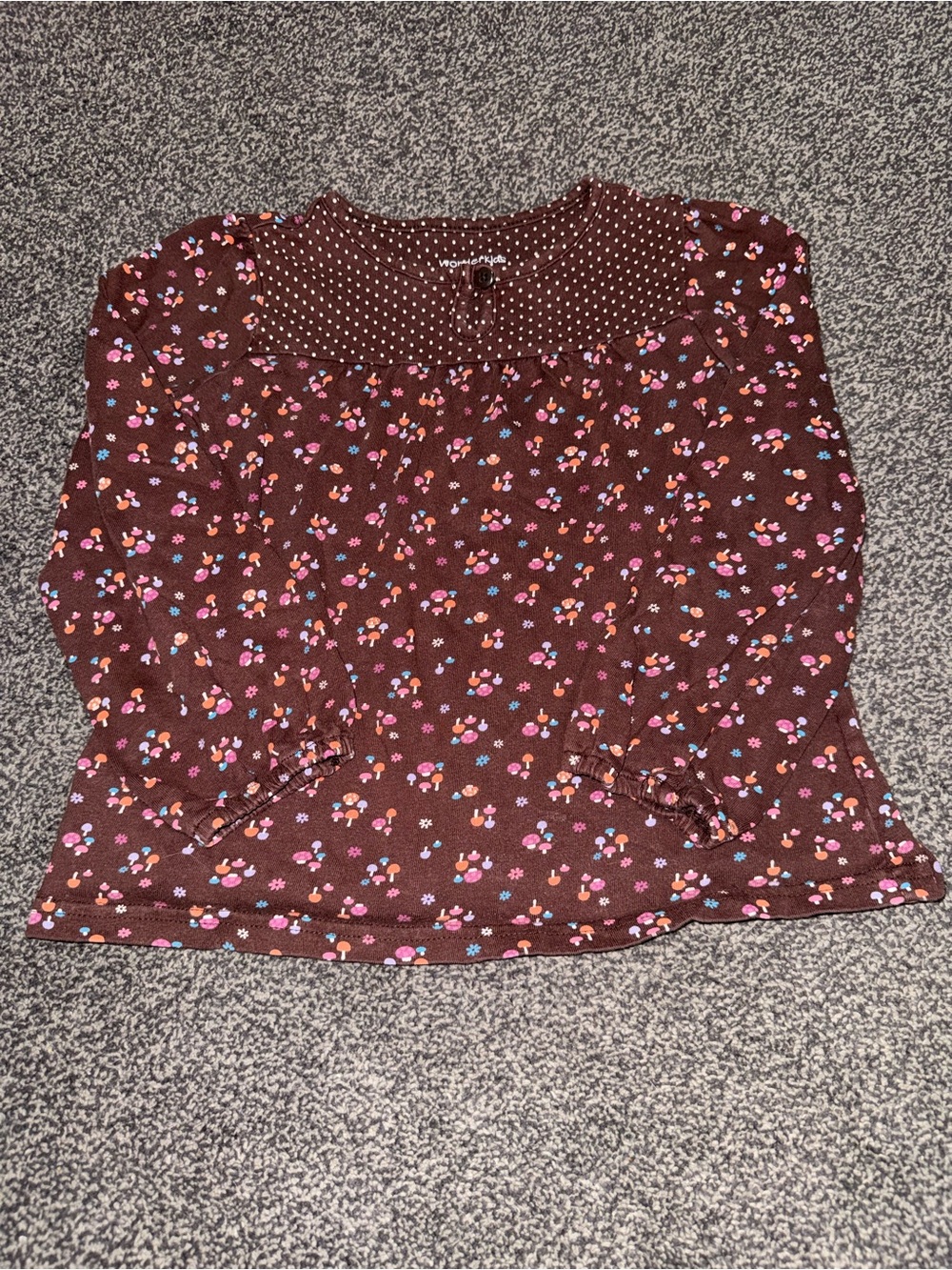 WonderKids Girls Mushroom Long Sleeve Shirt 5T Brown Cottagecore Retro Floral